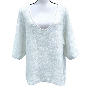 PURE DKNY WHITE V NECK SHORT SLEEVE CHUNKY KNIT V NECK BOXY SWEATER